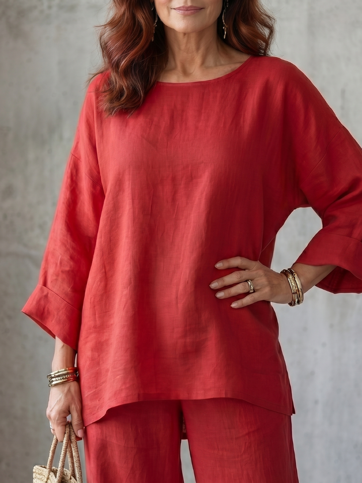 Stylish women's spring/summer oversized tunic & wide leg pant set for ultimate comfort and home wear.