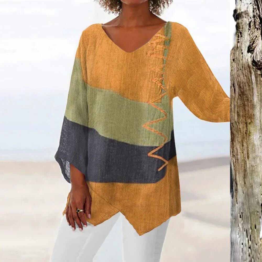Versatile women's tricolor long-sleeve blouse for casual chic style, a fashionable top for everyday wear.