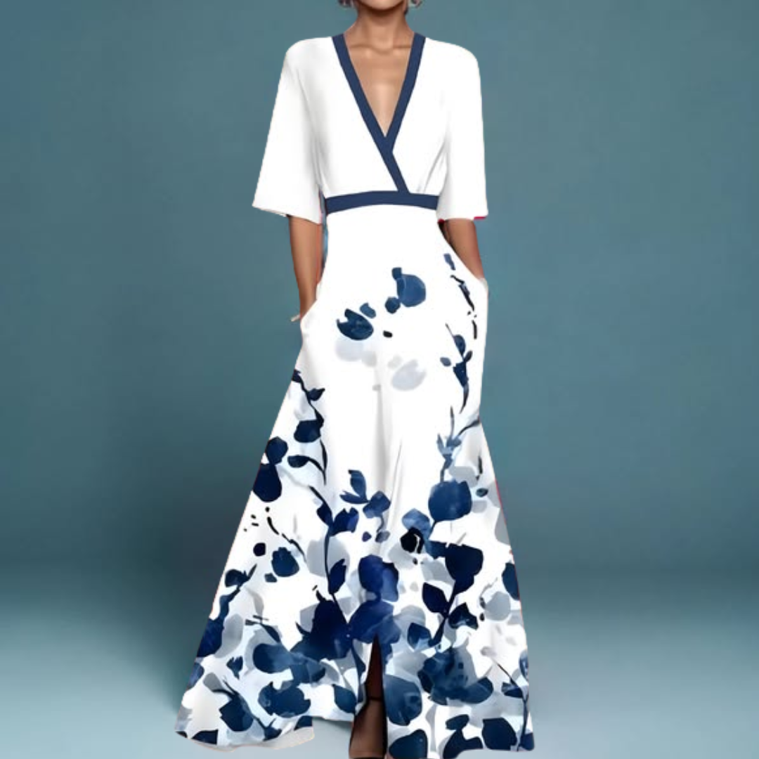 Beautiful women's floral print summer dress, an elegant and flowy option for casual wear or sophisticated events.