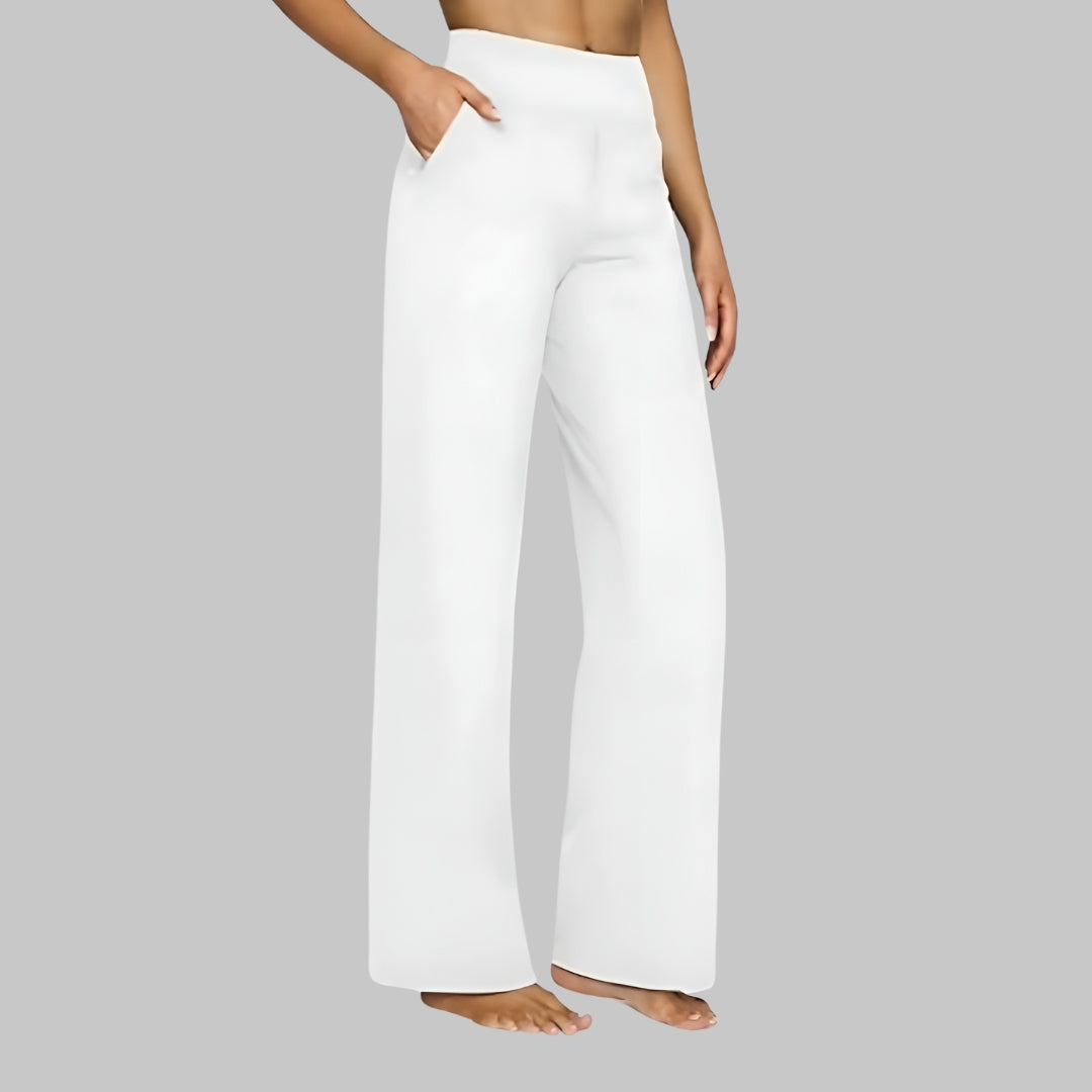 Women's comfortable straight leg trousers, designed for elegant & versatile everyday wear.