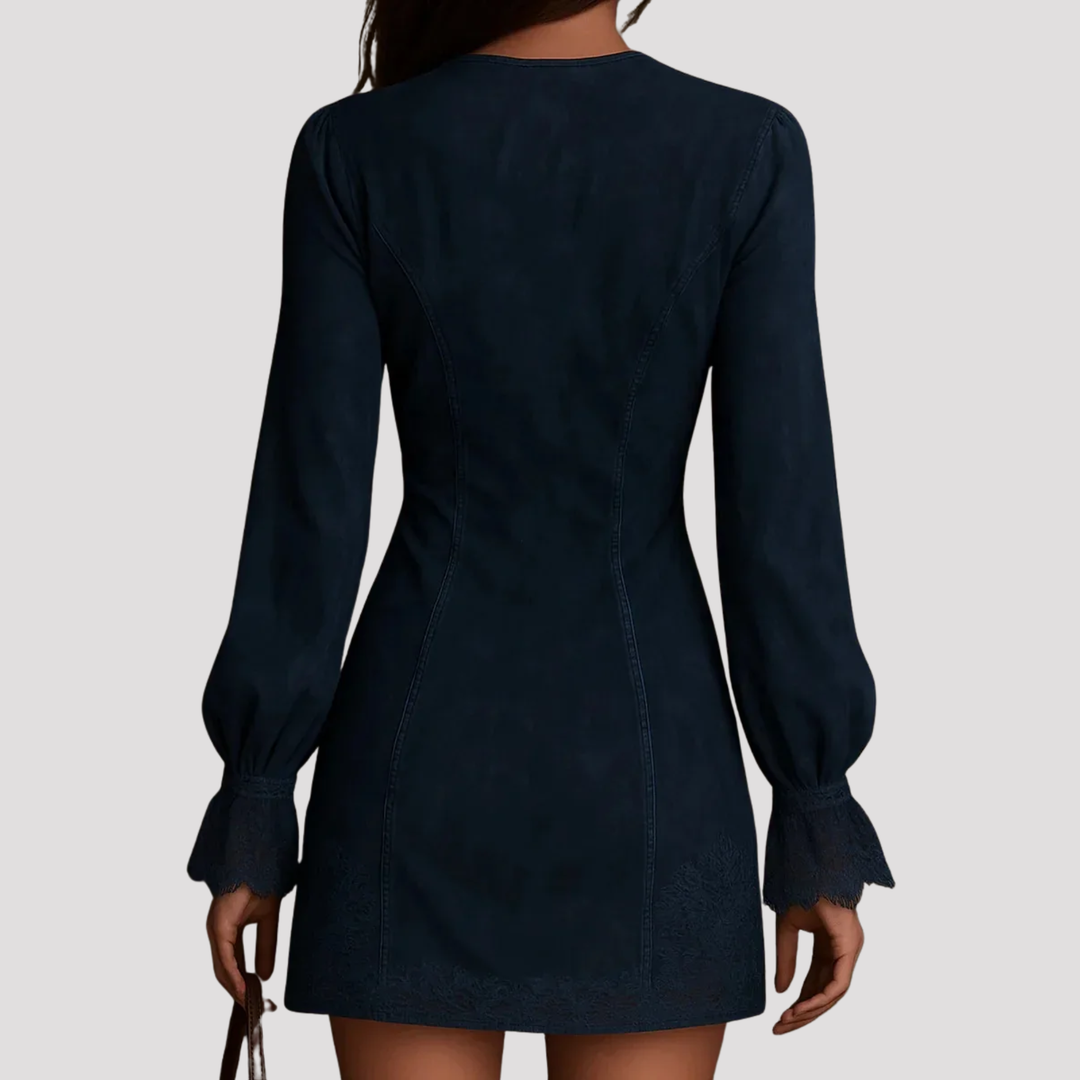 Stylish women's fitted mini dress, sophisticated embroidery, and a modern zip neck for special occasions.