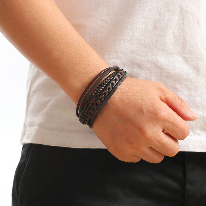 Timeless men's braided leather Viking bracelet, a classic piece for enduring style.