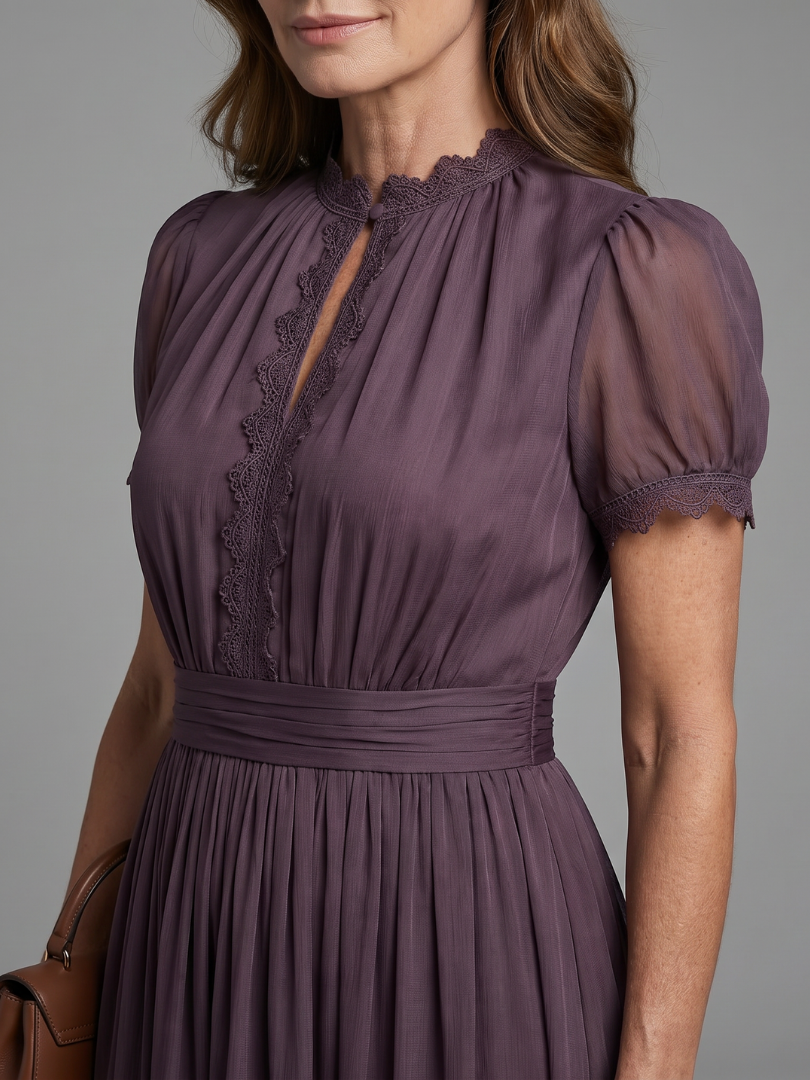Flowy purple maxi dress for women, ideal for summer occasions. Features elegant keyhole and gathered waist.