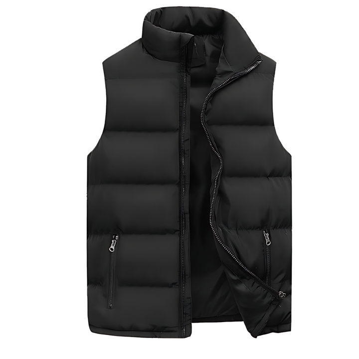 Stylish men's quilted vest in black, perfect for everyday warmth, lightweight layering, and casual winter fashion.