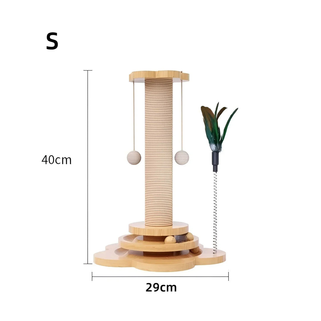 Feline interactive play toy & durable scratching post made from natural wood, protecting your furniture.
