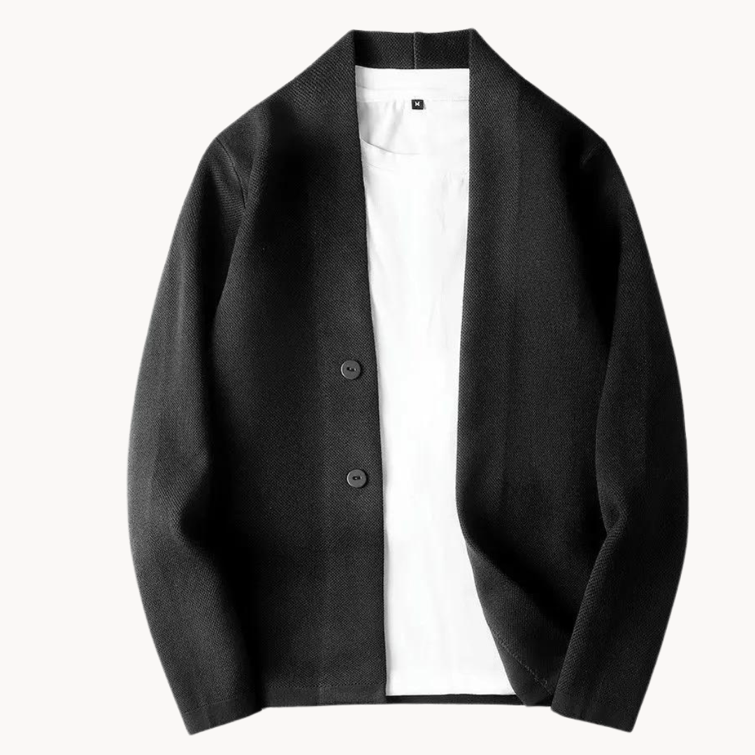 Sophisticated men's long-sleeve button-up cardigan for effortless layering in fall fashion or winter outfits.