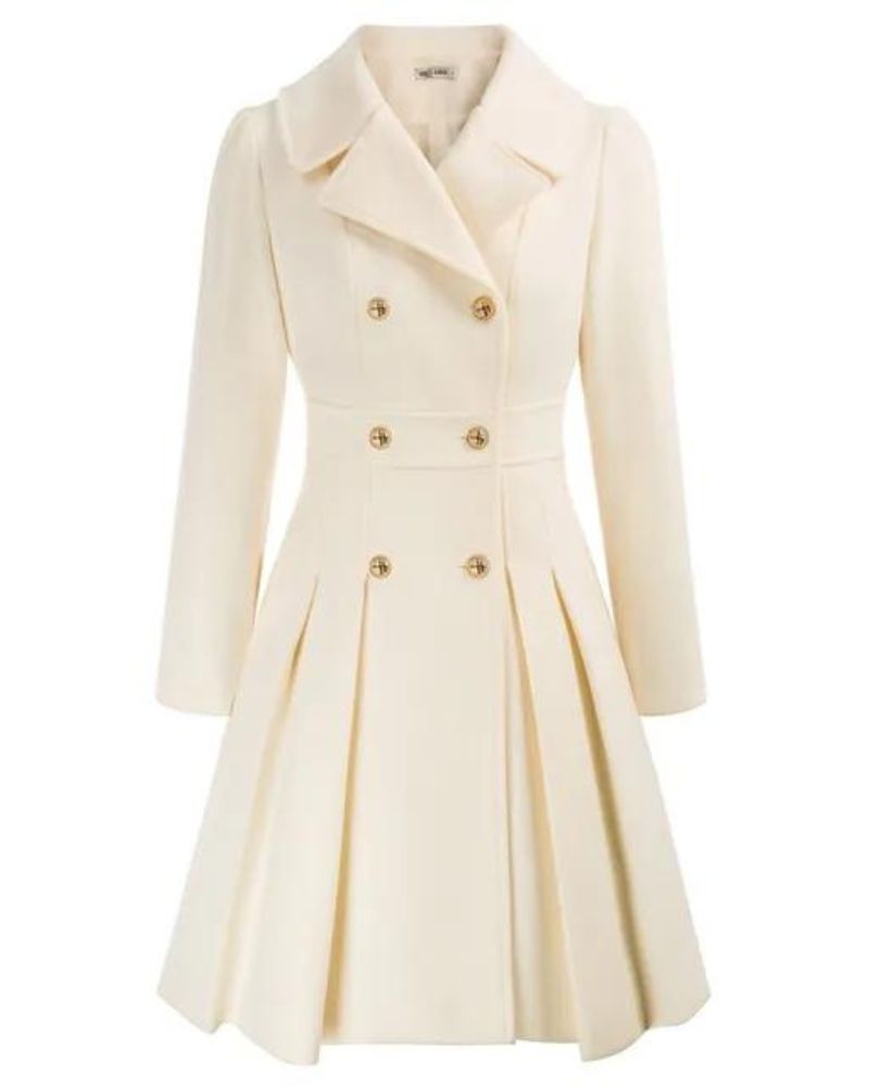 Warm & stylish women's elegant pleated longline winter coat, a must-have for fall & winter fashion.