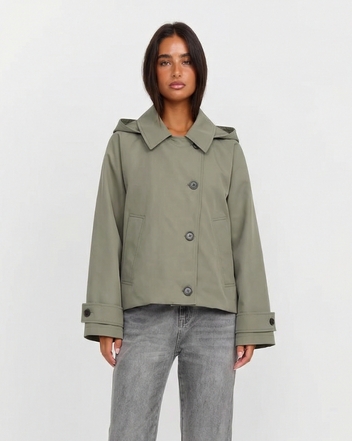 Women's stylish cropped windbreaker jacket with hood, perfect for spring casual outerwear. Lightweight & modern.