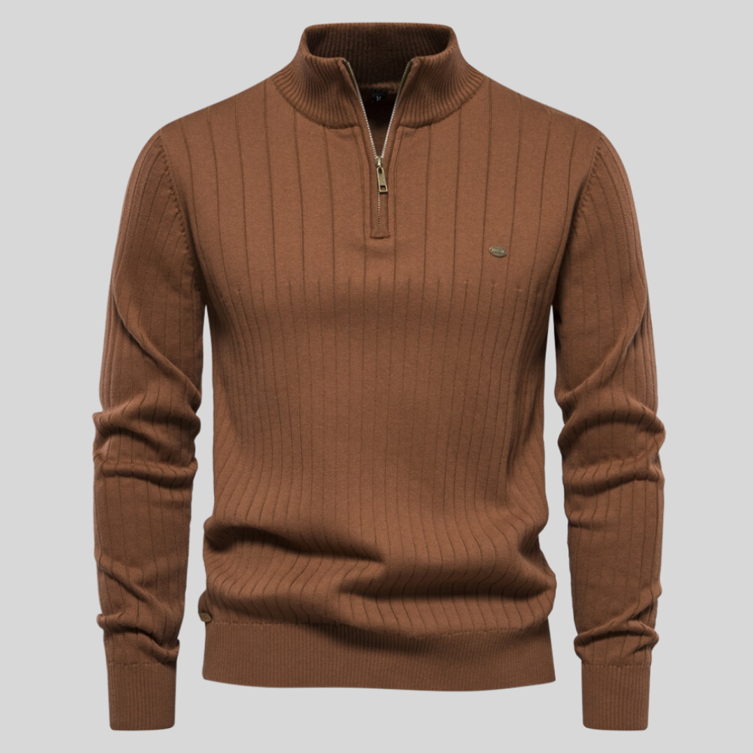 Elevate your style with this men's quarter-zip long-sleeve mock neck sweater. Comfortable & versatile.