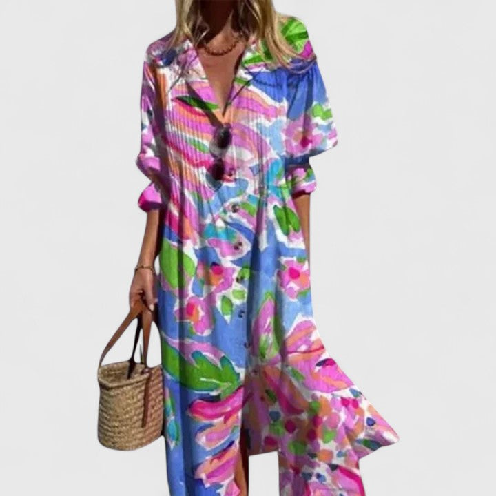 Effortless women's elegant boho dress, a comfortable maxi style perfect for vibrant summer gatherings & parties.