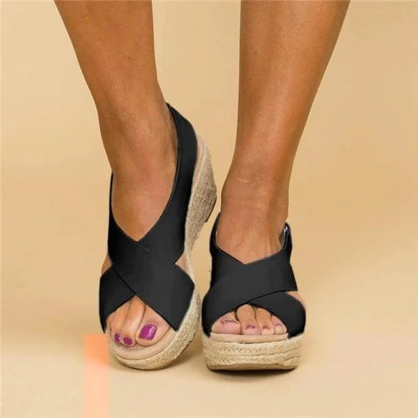 Comfortable women's espadrille wedge shoes featuring orthopedic arch support, perfect for summer.