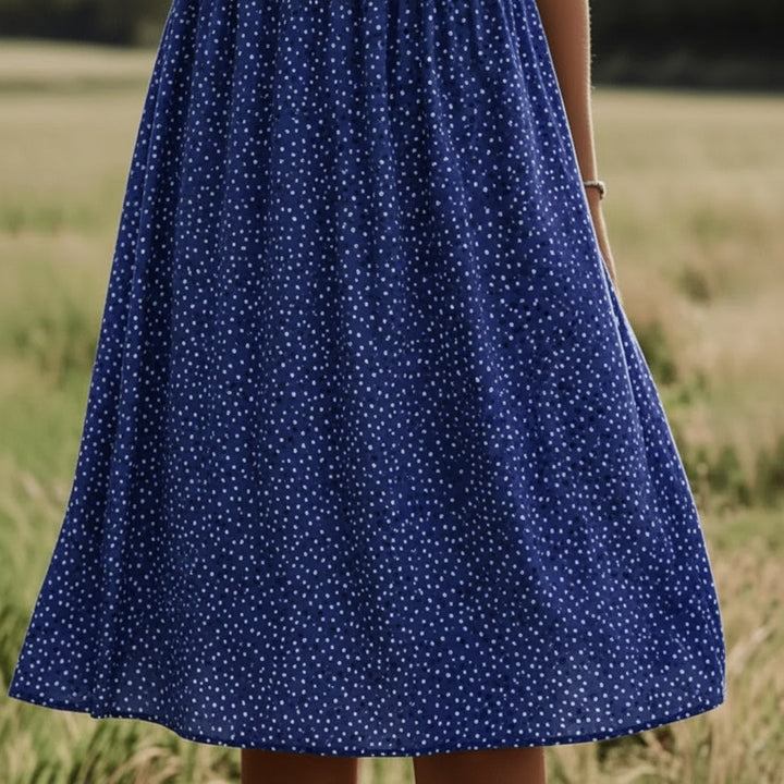 Comfortable women's Tansy V-neck midi dress. Soft, breathable fabric for relaxed everyday wear & chic look.