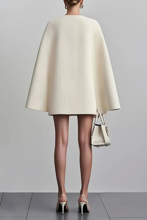Sophisticated women's V-neck double-breasted cape mini dress. Perfect for formal parties & evening wear.