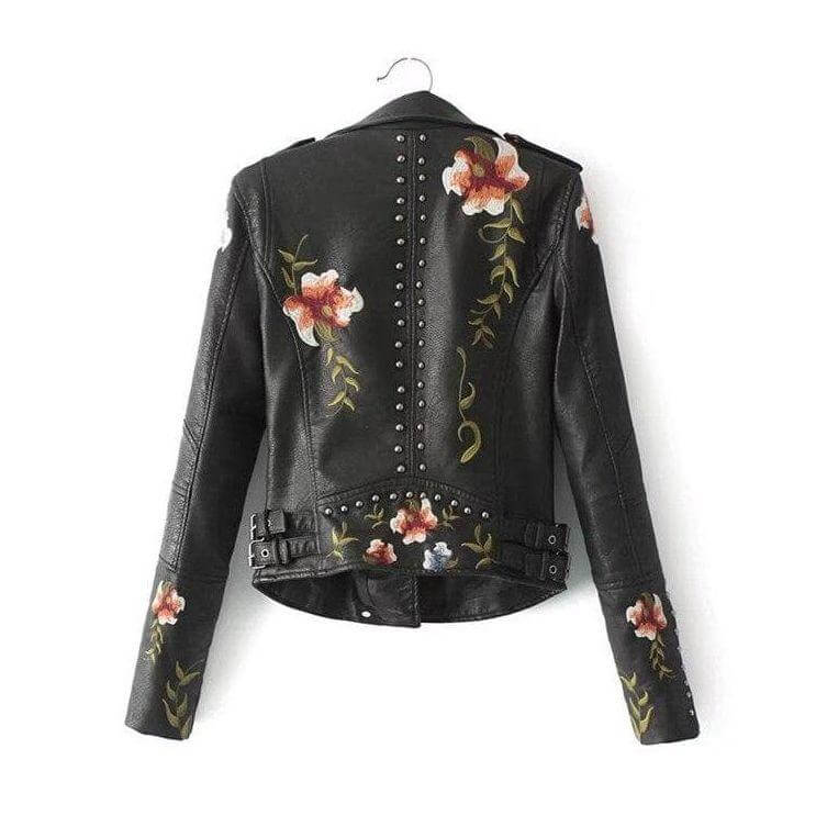 Women's Floral PU Leather Jacket