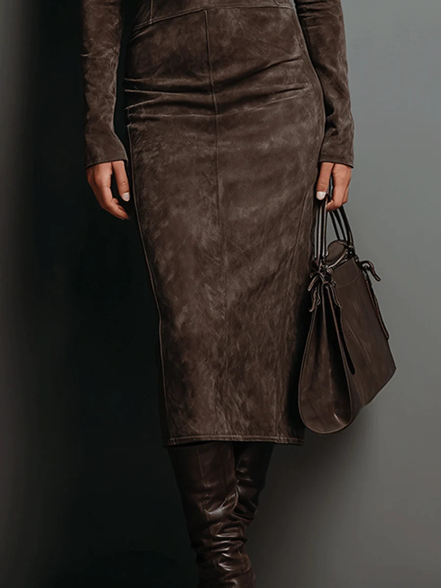 Chic high-neck midi dress for women, a sophisticated and modern choice for various elegant occasions.