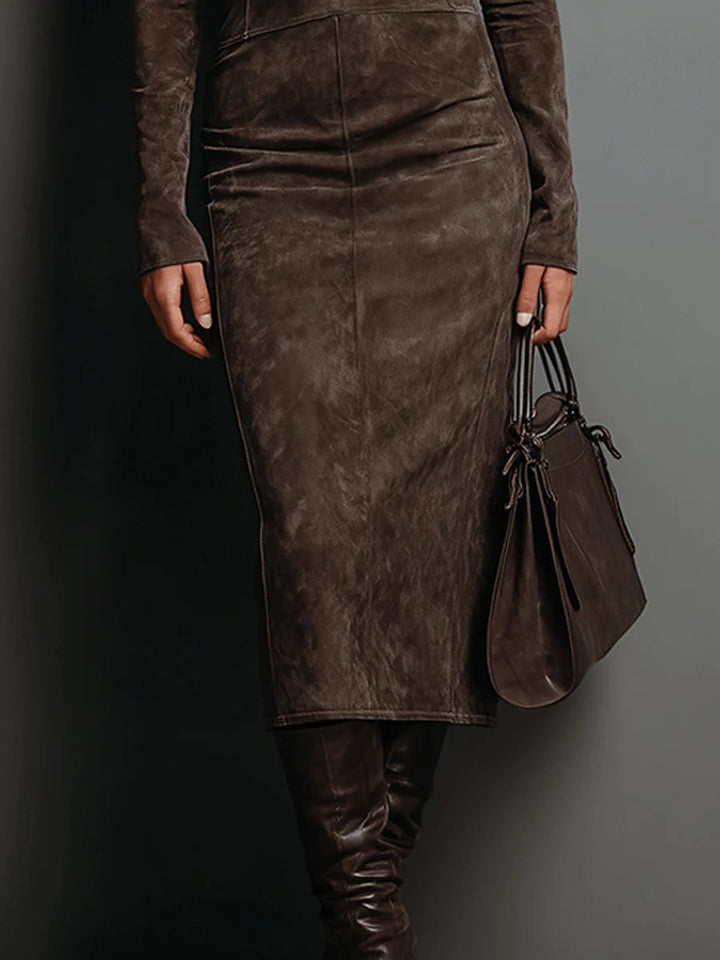 Chic high-neck midi dress for women, a sophisticated and modern choice for various elegant occasions.
