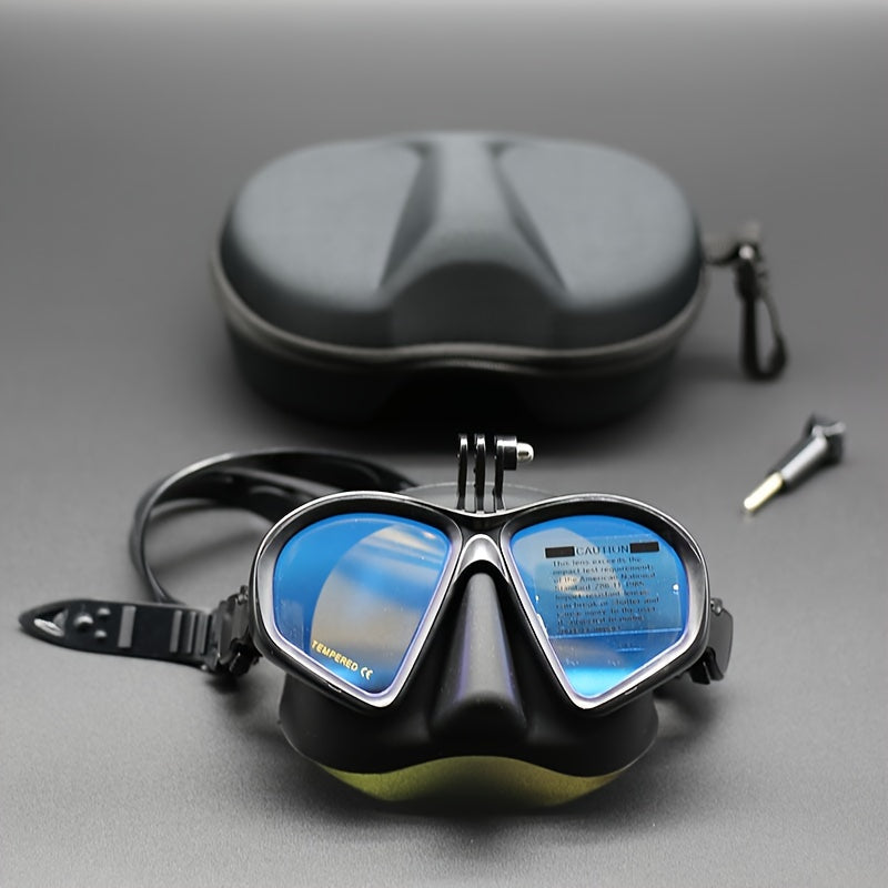 Comfortable anti-fog dive mask with tempered lenses & camera mount, perfect for extended underwater use.