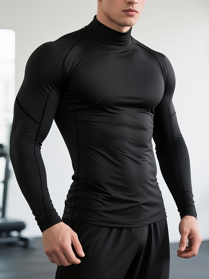 Comfortable men's polyester thermal long sleeve shirt, fitted warm top for winter wear and casual cold weather.