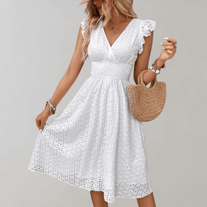 Women's Casual V-Neck Flutter Sleeve Midi Dress