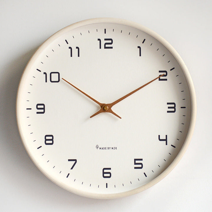 Minimalist silent wall clock with natural wooden frame. Perfect for modern home decor & contemporary spaces.