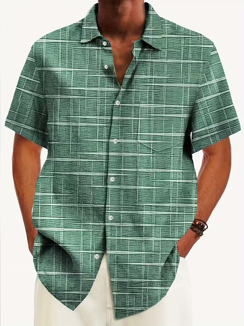 Men's classic button-up short sleeve summer shirt, perfect for casual wear, holidays, or beach outfits. Relaxed fit.