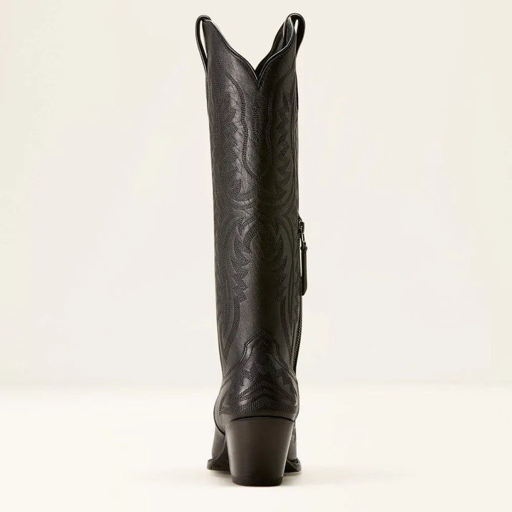 Versatile women's patterned tall boots with pointed toe & zip; suitable for both casual & dressy occasions.