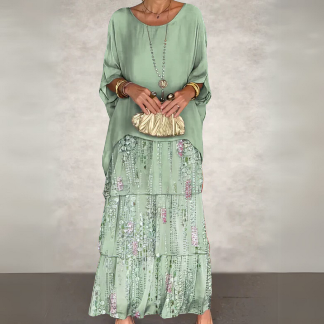 Women's comfort wear tiered maxi dress with long sleeves, ideal for everyday elegant and relaxed styling.