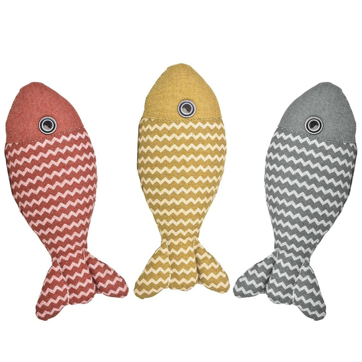 Durable catnip fish toy encourages natural hunting instincts in cats. Perfect interactive pet play for kittens.