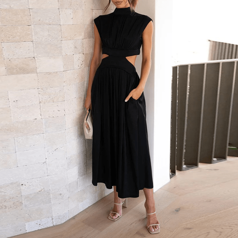 Elegant pleated midi dress for women, perfect for parties & summer occasions. Flowy & sophisticated.