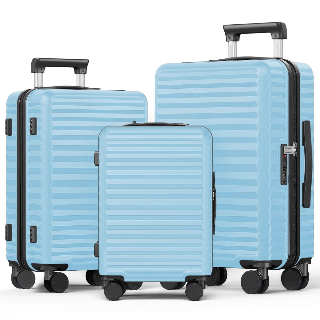 3-piece unisex hard shell luggage set with spinner wheels & TSA lock for secure, easy travel.