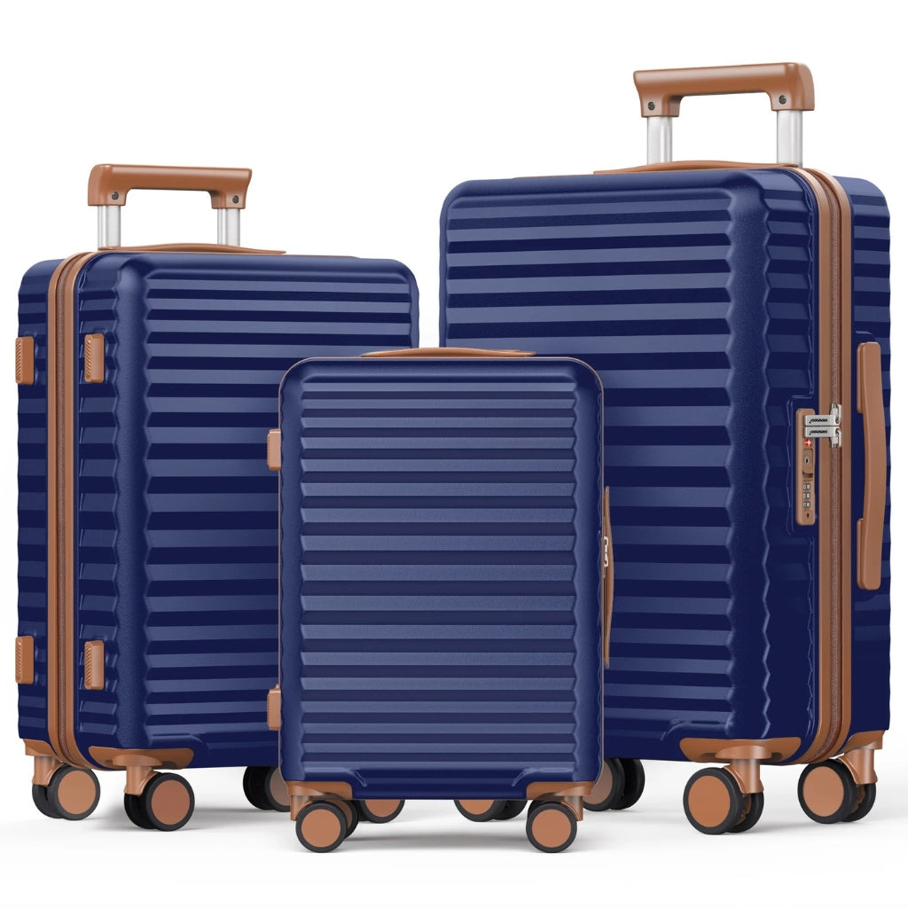 Expandable 3-piece hard shell luggage set, perfect for all travel needs, with smooth spinner wheels.
