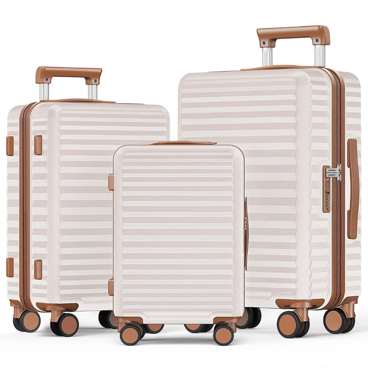 Complete 3-piece hard shell suitcase set for travel, including carry-on and checked bags.
