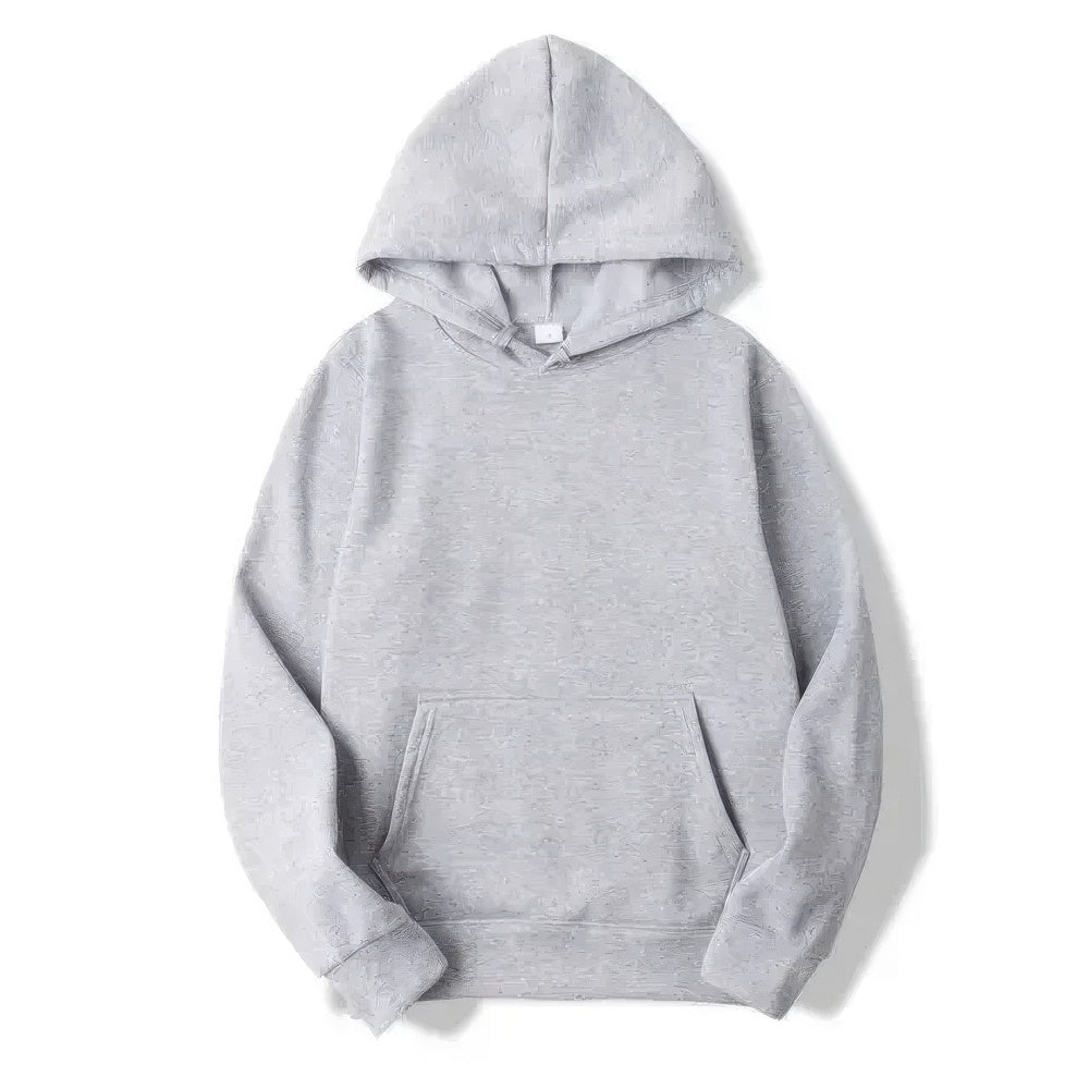 Close-up of a warm unisex hoodie, showing soft fabric and relaxed cut. Ideal for winter everyday comfort.