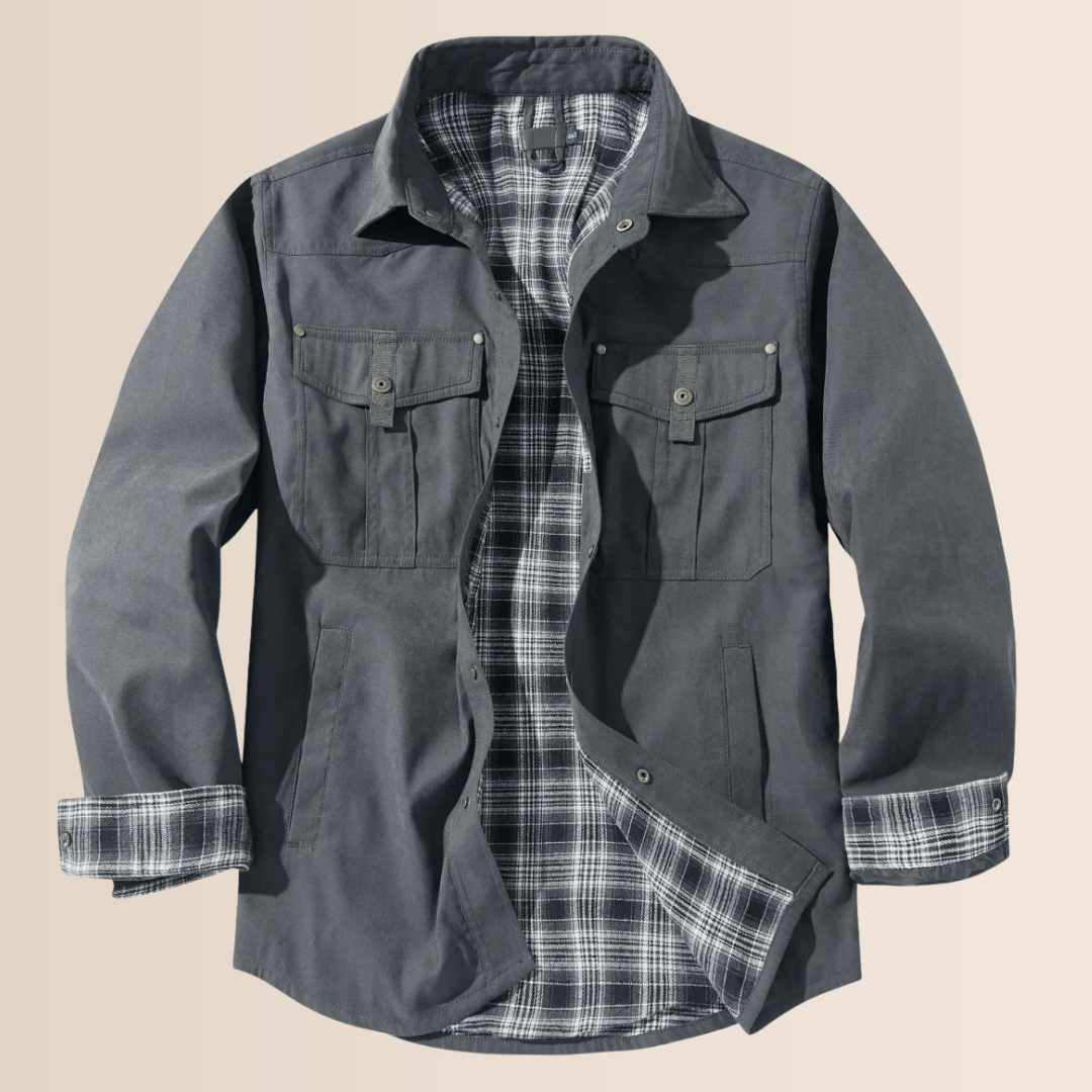 Men's vintage plaid shirt jacket, rugged western style. Versatile casual outerwear & layering piece for men's fashion.