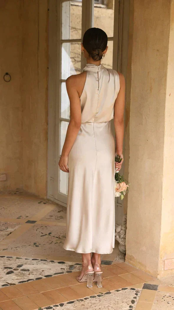 Elegant versatile women's midi dress, ideal for all seasons and sophisticated occasion wear.