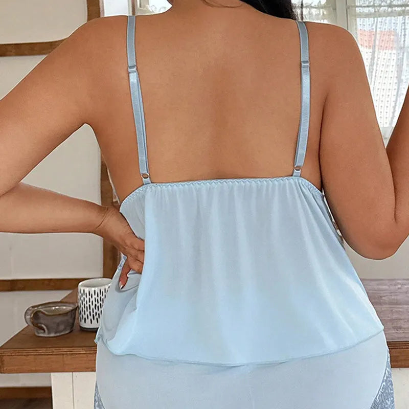 Women's two-piece lace trim sleepwear set, perfect for a cozy night.