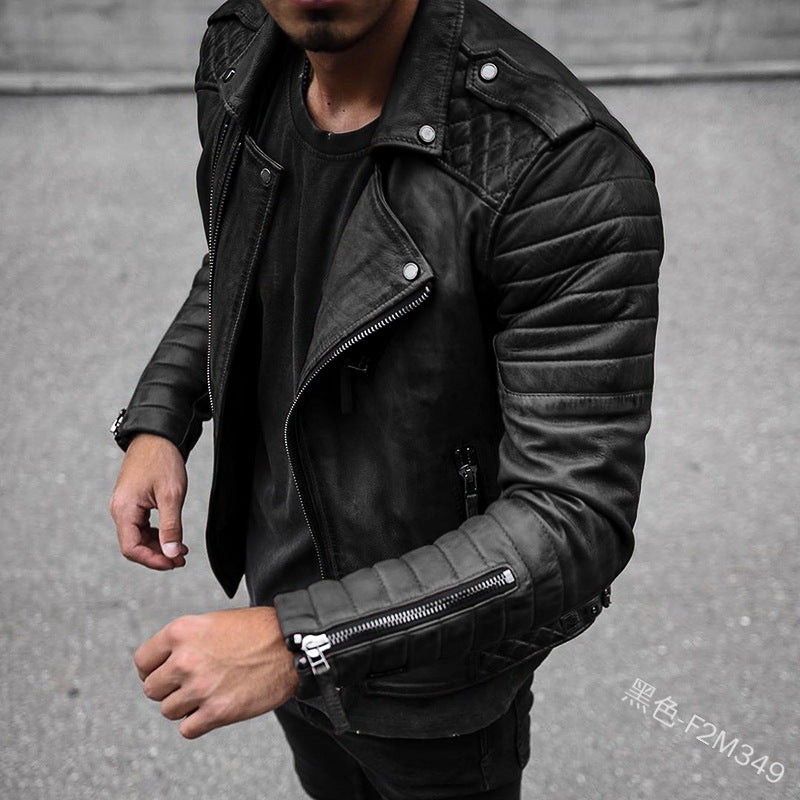 Men's classic urban biker jacket, perfect for versatile everyday wear & modern men's fashion. Zipper front moto style outerwear.