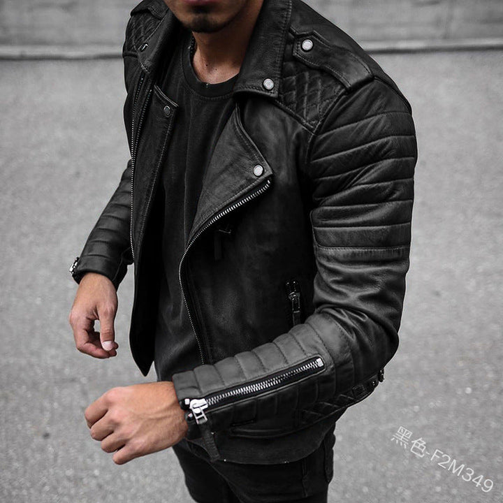 Men's classic urban biker jacket, perfect for versatile everyday wear & modern men's fashion. Zipper front moto style outerwear.