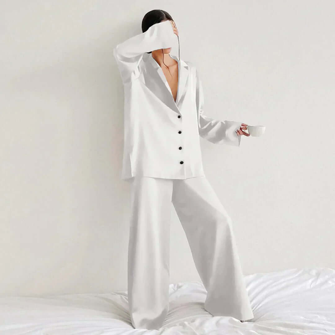 Women's Button-Up Shirt & Wide-Leg Pants