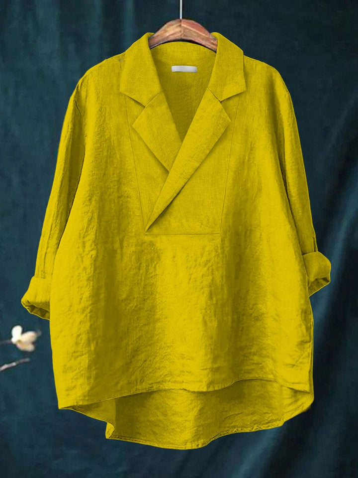 Fashionable women's long-sleeve lapel blouse, a dressy yet flowy top perfect for everyday chic style.