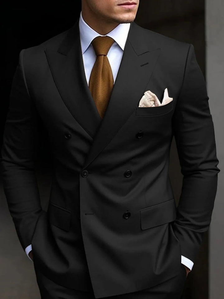 Sophisticated men's tailored double-breasted suit for business or weddings.