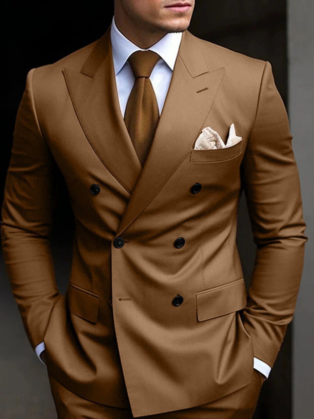 Men's formal wear: Double-breasted suit with tailored fit for any sophisticated occasion.