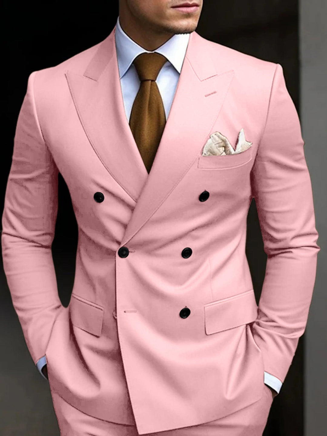 High-quality men's classic double-breasted suit, ideal for sophisticated formal wear.