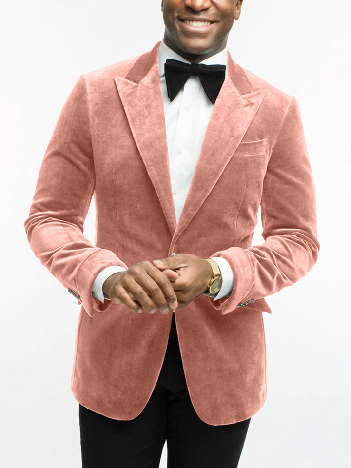 Men's tailored fit dinner jacket, modeled, capturing a confident & stylish men's look.