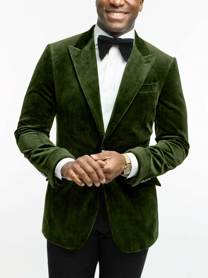 Modern men's tailored jacket, side profile, suitable for any sophisticated party or dinner.