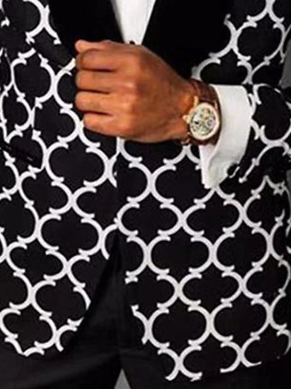 Elegant men's single-breasted suit with a modern checkered pattern, ideal for professional business attire & smart casual looks.