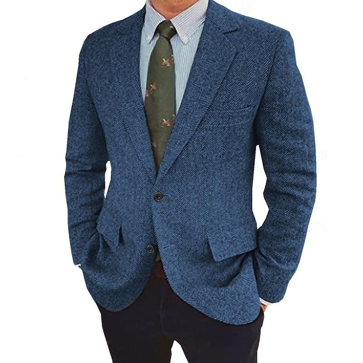 Grey men's classic two-button jacket. A versatile retro blazer for smart casual and business attire.