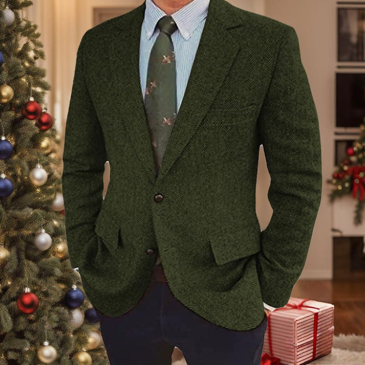 Men's single-breasted brown jacket with two buttons. A classic retro tailored blazer, very versatile.