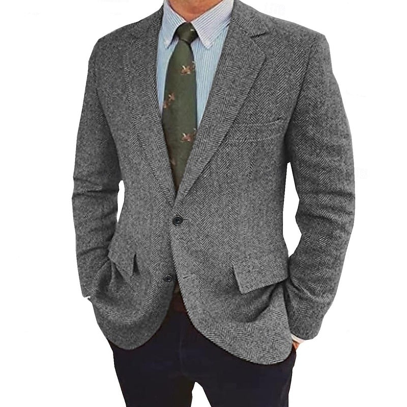 Stylish men's black retro two-button jacket. Perfect tailored blazer for vintage-inspired formal wear.