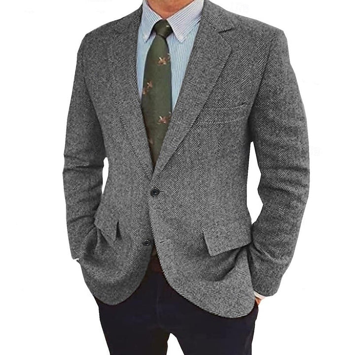 Stylish men's black retro two-button jacket. Perfect tailored blazer for vintage-inspired formal wear.